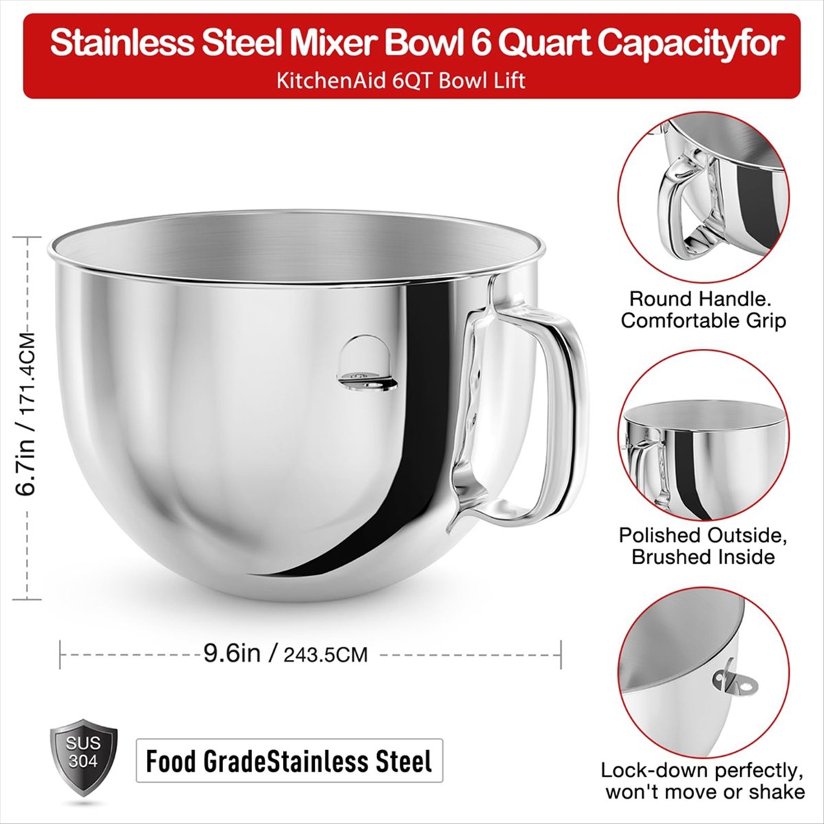 6QT Stainless Steel Mixer Bowl - Stand Mixer review and price